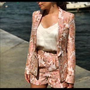Zara Pink and Gold Jacquard Blazer L